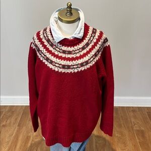 Woolrich 100% wool burgundy sweater with grey fair aisle pattern size XL